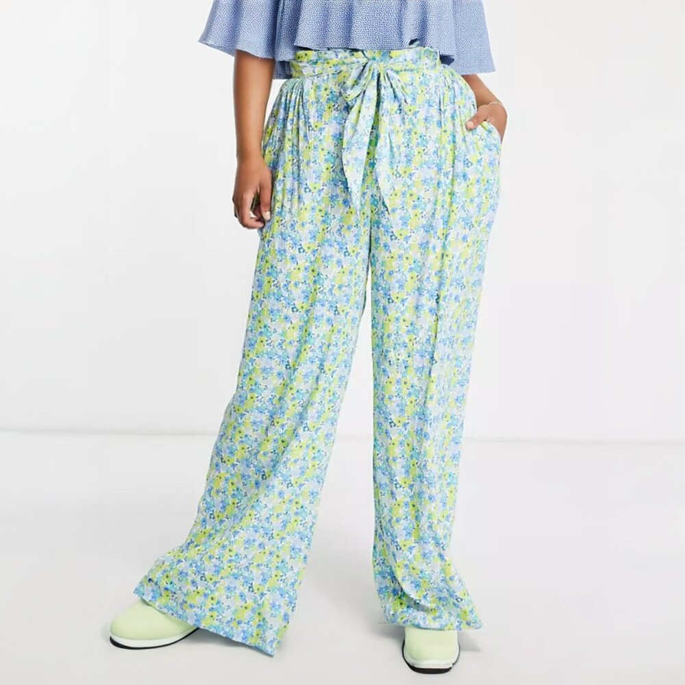 Simply Be tie waist pants in green floral, NWT, Size 18